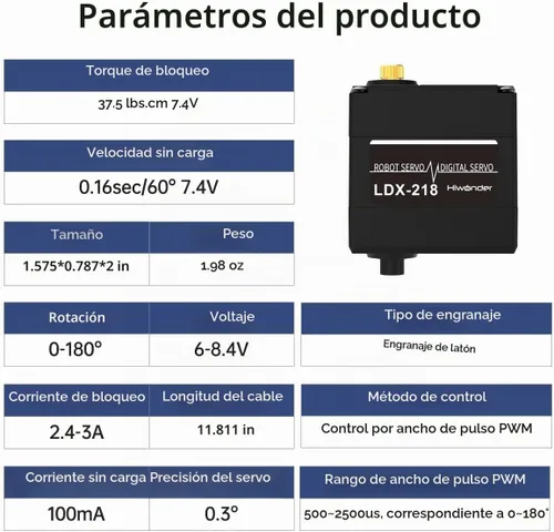 Vista 10 de LewanSoul LDX-218 Full Metal Gear Standard Digital Servo con rodamiento de bolas dual de alto par de 37.5 lbs para robot (ángulo de control 180)