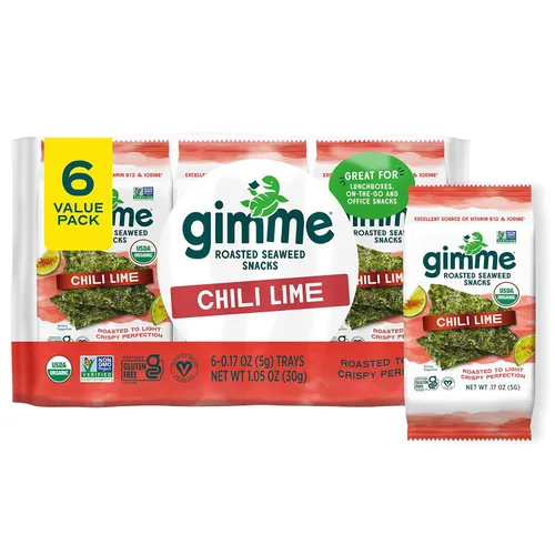 Vista 10 de gimMe - Bocadillo de algas marinas orgánicas tostadas con sal marina, 6 paquetes de 15oz