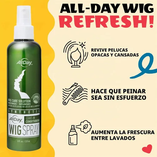 Vista 4 de AllDay Locks Synthetic Wig Spray, Nourishes, Softens Fibers, 8 Oz Bottle