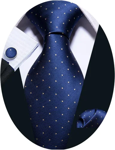 Vista 124 de Barry.Wang Corbatas de seda para hombre, diseño de lunares, gemelos cuadrados de bolsillo, gemelos para negocios, boda