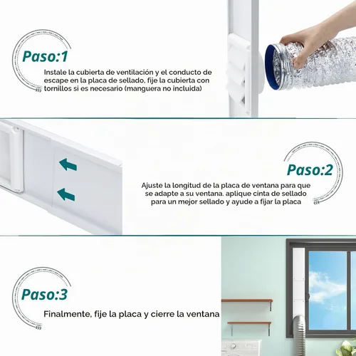 Vista 4 de Kit de ventilación para ventana de secadora Daisypower, kit de ventilación de ventana ajustable con cubierta de ventilación para exterior, campana