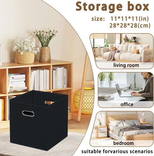 Vista 2 de STOREONE - Cubos de almacenamiento de tela con contenedores de cestas (28x28x28 cm) con asas dobles para estante, armario, organizadores de Negro