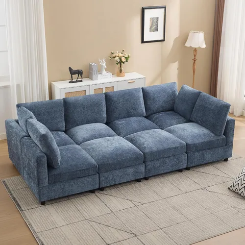 Vista 9 de 63" sofá seccional modular de Loveseat con otomana movible para sala de Beige