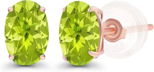 Vista 18 de Aretes de plata de ley 925 maciza chapados en oro de 0.276 x 0.197 in ovalados con piedra natal genuina para mujer, aretes de tuerca con piedras
