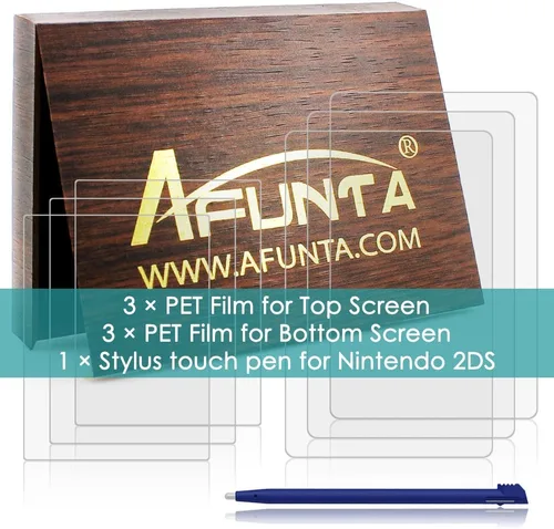 Vista 2 de AFUNTA - Protector de pantalla y lápiz capacitivo compatible con 2DS, paquete de 3 (6 unidades) película de PET transparente HD para pantalla