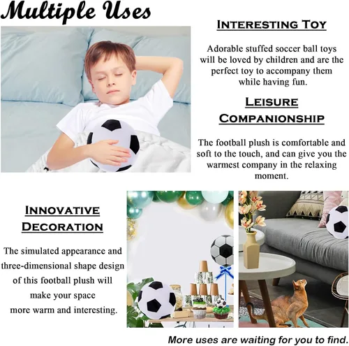 Vista 4 de zhidiloveyou 2 piezas de 9 pulgadas de felpa de fútbol de peluche de fútbol almohada de juguete de fútbol regalo de fútbol para niños, negro-blanco