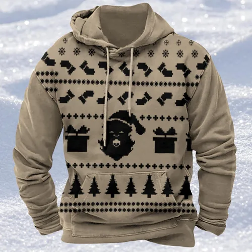 Vista 2 de Sudadera de Navidad para Hombres de Manga Larga con Capucha Gráfica de Moda Casual Holgada con Estampado de Santa Claus Tops Pullover de Navidad