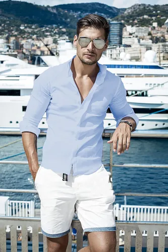 Vista 3 de Camisa de lino elástico ligera para hombre, casual, de verano, manga larga, con botones, para playa, de algodón