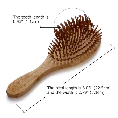 Vista 2 de JewelryWe Cepillo de masaje de bambú natural antiestático ovalado con mango largo para el cabello, cojín de aire, cuidado del cabello, cepillo