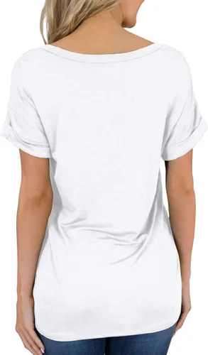 Vista 3 de TASAMO Camisetas para mujer, manga corta, con cuello en V, casuales, holgadas, básicas