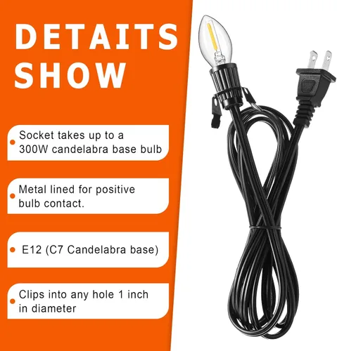 Vista 4 de Macarrie 2 Piezas Cables de Lámpara con Clip con Portalámparas E12 Cable de Repuesto de Lámpara Individual para Accesorios de Decoraciones de Pueblo