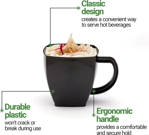 Vista 13 de Restaurantware -Tazas cuadradas de 5 onzas para café expreso, 100 tazas de café de plástico desechables - Plástico PS, con asas, taza de postre