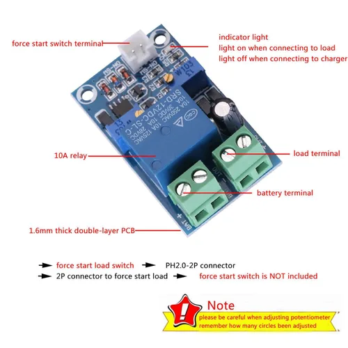 Vista 4 de Interruptor automático de corte de bajo voltaje de batería de 12V, indicador LED, potenciómetro ajustable, duración de la batería