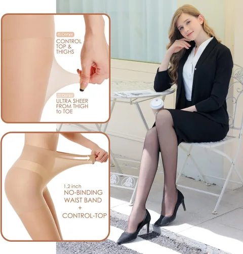 Vista 2 de 3 pares de medias transparentes para mujer Control superior 20D para las medias, con dedos reforzados