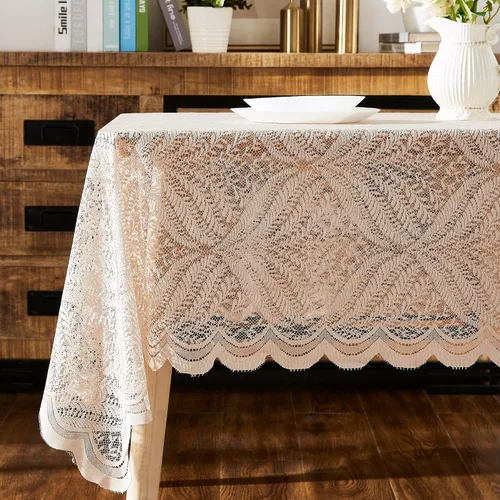 Vista 5 de Warm Home Designs Mantel de encaje negro. Mantel redondo pequeño de 36 pulgadas de diámetro. Mantel floral, superposición rústica o mantel bohemio