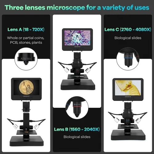 Vista 2 de Andonstar Microscopio de AD246S-P HDMI Digital con pantalla de 7", lente
