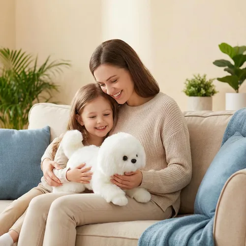 Vista 5 de CU-MATE Juguetes de peluche maltés de 12 pulgadas, simulación realista y realista, juguete de peluche suave hecho a mano, regalo para niños y niñas