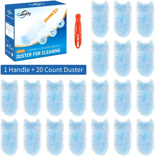 Vista 7 de Qaestfy Plumeros para limpiar el polvo, 20 repuestos, 360 piezas de microfibra esponjosa con mango giratorio de 14 pulgadas, almohadilla de paños