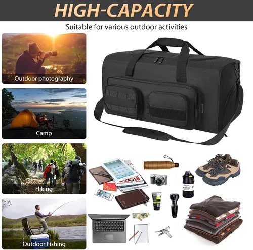 Vista 2 de OUUTMEE Bolsa de lona táctica militar para hombre, bolsa de gimnasio deportiva de viaje, bolsa de entrenamiento de fitness, bolsa de mano