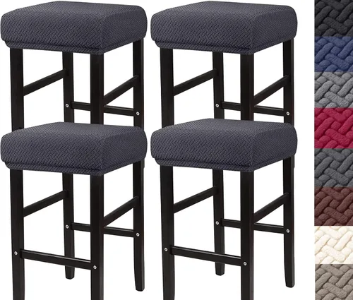 Vista 11 de HFCNMY Fundas rectangulares para taburetes, paquete de 2 fundas elásticas para taburetes de bar con bandas elásticas, color negro