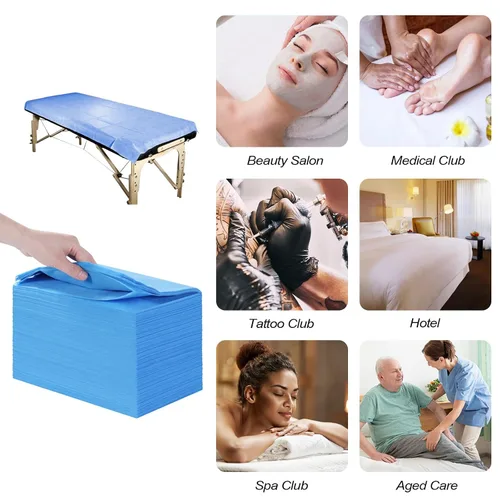 Vista 4 de 100 fundas para mesa de masaje de 31 x 71 pulgadas, impermeables, desechables, de tela no tejida, protector transpirable para terapia de masaje Azul