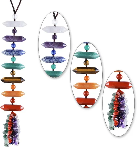 Vista 3 de SUNYIK Adornos colgantes de doble punto de cristal de 7 chakras para oficina en casa, decoraciones de piedra de cristal curativo para ventana