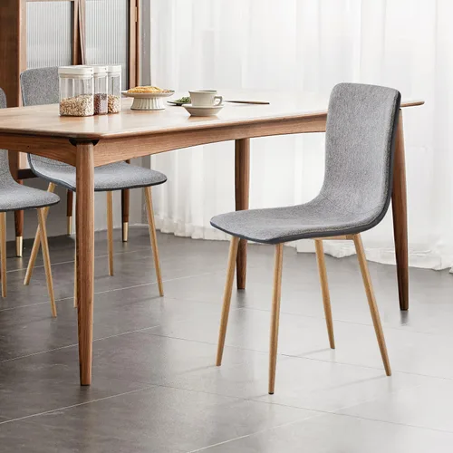 Vista 8 de FurnitureR Juego de 4 sillas de comedor, cómodas sillas auxiliares con respaldo de tela de poliuretano y patas de roble resistentes para cocina, Gris