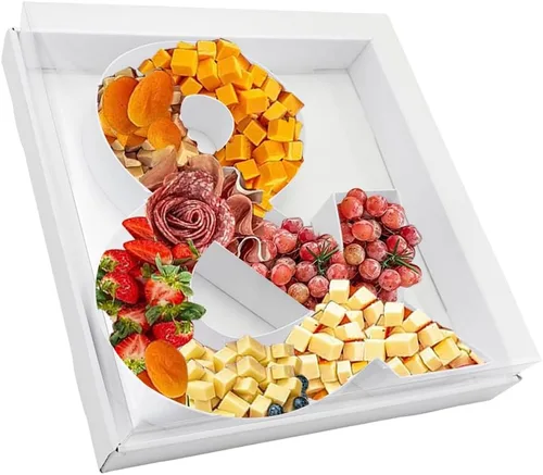 Vista 33 de Bandeja de papel rellenable de 12.5 pulgadas con números y letras de cartón, tablero de charcutería, bandeja para cupcakes dulces, caja decorativa