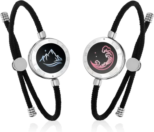 Vista 15 de TOTWOO Sun and Moon Long Distance Touch Bracelets for Couples Negro y oro rosa