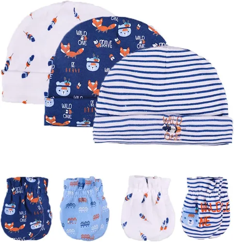 Vista 15 de MAMIMAKA Conjunto de gorro y manoplas para bebé recién nacido, gorras para bebés, niños y niñas de 0 a 6 meses, 100% algodón Oso/Marrón/Beige Hpgm34