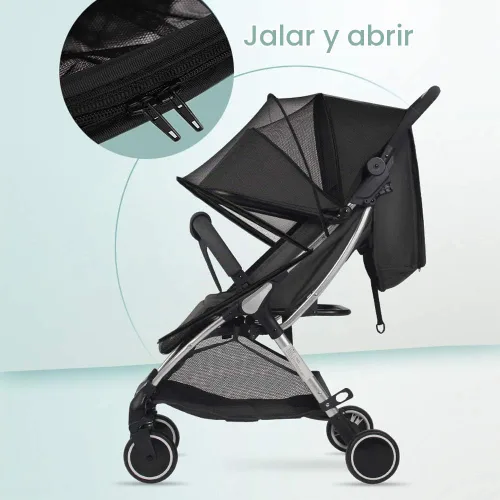 Vista 3 de Parasol de red 2 en 1 para cochecito de bebé con ventana con cremallera, malla universal, transpirable, transparente, para caminar al aire libre