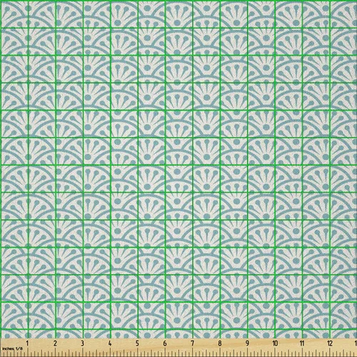 Vista 2 de Ambesonne Eastern Fabric by The Yard, Traditional Design Conceptual Artwork Sea Inspired Waves Retro Floral, Microfiber Fabric for Arts and Crafts