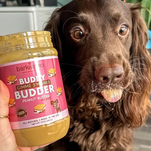Vista 4 de BUDDY BUDDER Gimme S'Mores, mantequilla de maní 100% natural para perros, golosinas saludables para perros de mantequilla de maní, cosas en juguete