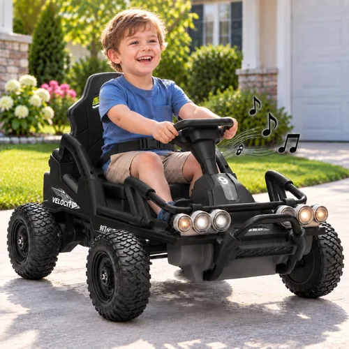 Vista 8 de Go Kart eléctrico de 12 V para niños, coche con marco de metal de 3 a 6 Negro