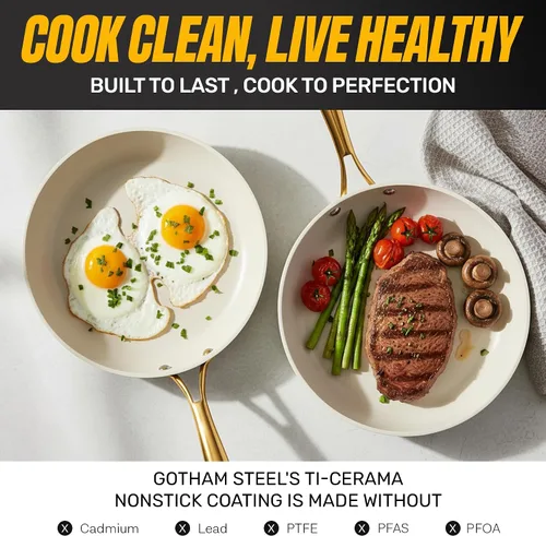 Vista 4 de GOTHAM STEEL - Juego de utensilios de cocina de cerámica antiadherentes, juego de ollas y sartenes con utensilios de cocina y vaporizador, no Gris