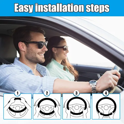Vista 5 de Funda Esponjosa para Volante de Automóvil, Protector Universal Peludo para Volante de Auto de 15'', para Invierno Cálido, Funda Elástica