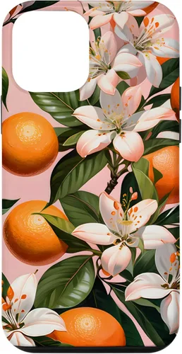 Vista 16 de Carcasa para iPhone 17 con diseño de flores de naranja sobre fondo rosa