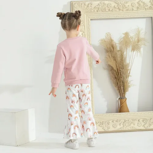 Vista 3 de YOUNGER TREE Conjunto de ropa para niña pequeña, camiseta de manga larga, pantalones de arcoíris, conjunto de pantalones, ropa de bebé para otoño e