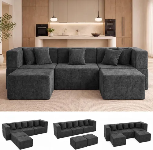 Vista 32 de MONVANE Sofá modular modular en forma de U de 141 pulgadas, gris ceniza