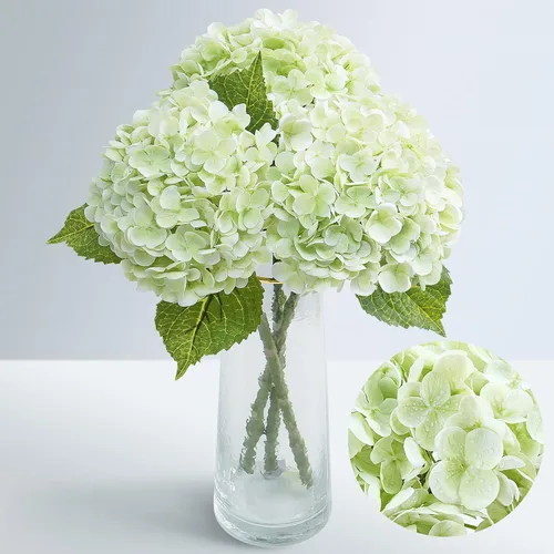 Vista 30 de Flores artificiales de hortensias de tacto real, 2 flores azules y 2 blancas de tacto real, flores de hortensias sintéticas de 21 pulgadas, flores