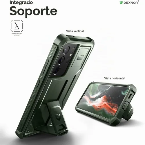 Vista 4 de Dexnor Funda para Samsung Galaxy S21 Ultra, [Protector de pantalla y soporte integrados] Protección de grado militar resistente a prueba de golpes