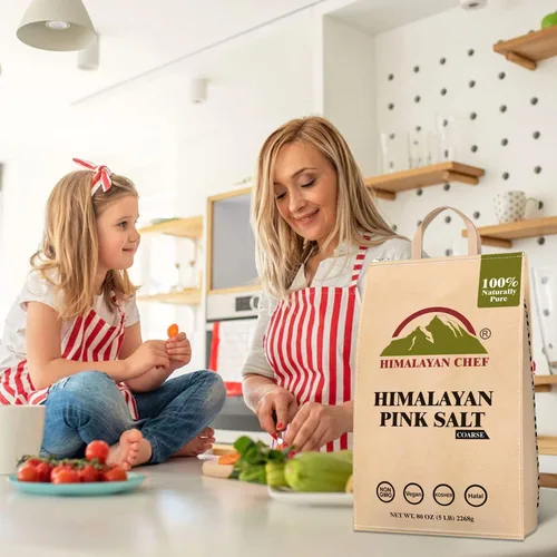 Vista 4 de Himalayan Chef Sal rosa del Himalaya – Bolsa a granel de grano grueso de 5 libras – Cristales gourmet 100% naturales y puros, contiene 84 minerales