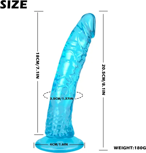 Vista 2 de Consolador realista grande de 8.1 pulgadas con potentes ventosas, juguete sexual suave y realista para principiantes, para mujeres, hombres, Azul