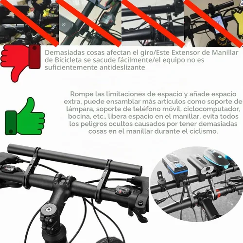 Vista 3 de Extensor de manillar de bicicleta, extensor de manillar de bicicleta con soporte de abrazadera de montaje doble, para soportes de bicicleta, barras