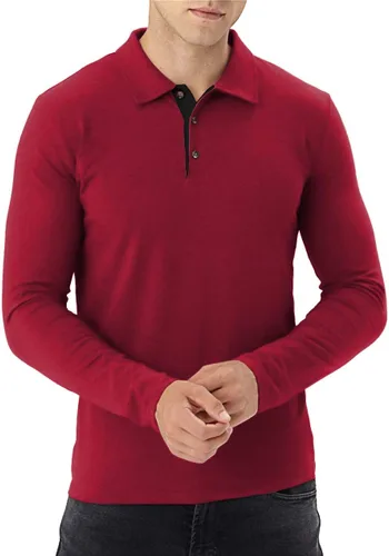 Vista 5 de Aiyino Camisas polo de manga cortalarga para hombre, estilo casual, ajustadas, básicas, de algodón
