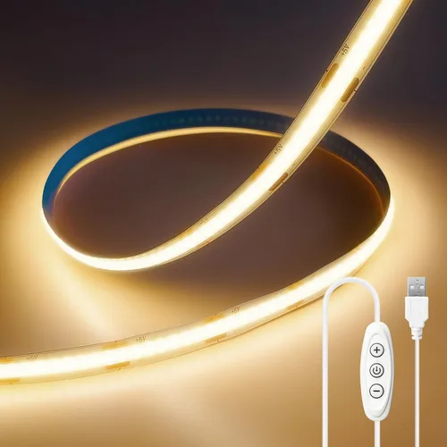 Vista 14 de Tira de Luz LED COB Azul, 16.5 pies / 5M 8mm / 0.3 Pulgadas 12V, Tira de Luz LED 1600 Brillante Azul con Adaptador de Corriente, Tira de Luz LED COB