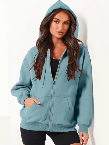 Vista 6 de ANRABESS Sudaderas con capucha y cremallera para mujer, de manga larga, sudaderas de gran tamaño, forro polar Y2K, con bolsillos, ropa de otoño