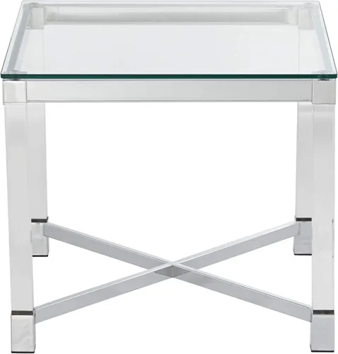 Vista 4 de Studio 55D Jenna Moderna mesa decorativa cuadrada de acrílico transparente de 22 pulgadas de ancho con parte superior de cristal plateado cromado