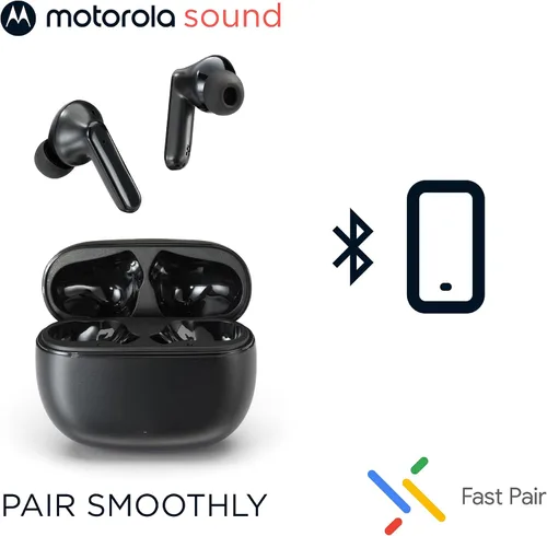 Vista 7 de Motorola Sound Moto Buds 125 True Wireless Earbuds, IPX5, impermeables, a prueba de sudor, control táctil, con micrófono de cancelación de ruido