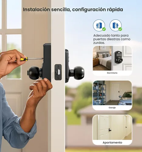 Vista 7 de Veise KS03 - Cerradura de perilla de puerta con teclado, cerradura digital de entrada sin llave con asa, perilla inteligente electrónica para puerta
